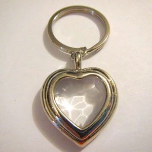 3D Heart Shaped Keyring, Silver Metal Framed Glass